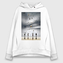 Толстовка оверсайз женская Люди с зонтиками, цвет: белый