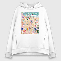 Толстовка оверсайз женская Абстрактная картина пляжа, цвет: белый