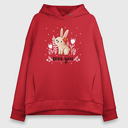 Толстовка оверсайз женская Love you bunny, цвет: красный