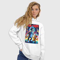 Толстовка оверсайз женская Том и Джерри - неоновый космос, цвет: белый — фото 2