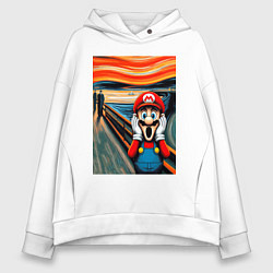 Толстовка оверсайз женская Марио кричит - мем нейросеть, цвет: белый