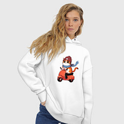 Толстовка оверсайз женская Кот в шапке на скутере, цвет: белый — фото 2