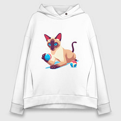 Толстовка оверсайз женская Игривый сиамский котик, цвет: белый