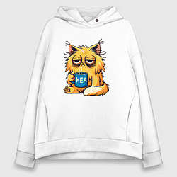Толстовка оверсайз женская Уставший невыспавшийся кот, цвет: белый