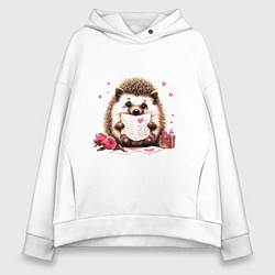 Толстовка оверсайз женская Ёжик с любовным письмом, цвет: белый