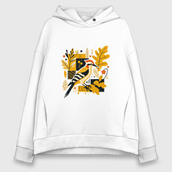 Толстовка оверсайз женская Дятел на ветке дуба, цвет: белый