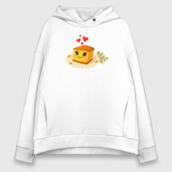 Толстовка оверсайз женская Пироженка на тарелке, цвет: белый