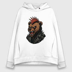 Толстовка оверсайз женская Медведь панк, цвет: белый
