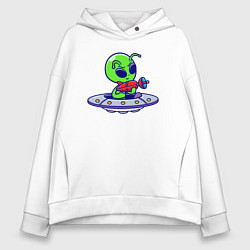 Толстовка оверсайз женская Инопланетянин с бластером, цвет: белый