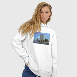 Толстовка оверсайз женская Башни близнецы - ретро ностальгия девяностых WTC, цвет: белый — фото 2