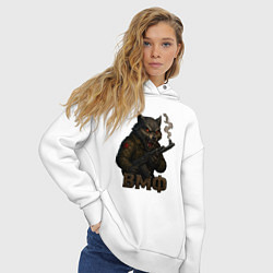 Толстовка оверсайз женская ВМФ волк с автоматом, цвет: белый — фото 2