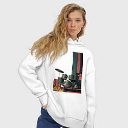 Толстовка оверсайз женская Ретрофутуристическая барабанная установка поп-арт, цвет: белый — фото 2