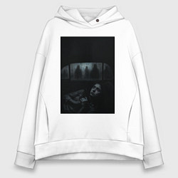 Толстовка оверсайз женская Девушка прячется в машине ужасы триллер, цвет: белый