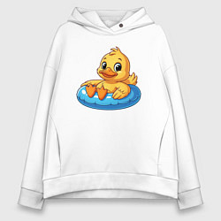 Толстовка оверсайз женская Утенок в надувном круге, цвет: белый
