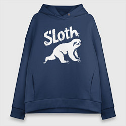 Толстовка оверсайз женская Граффити ленивец, цвет: тёмно-синий