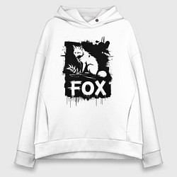 Толстовка оверсайз женская Лис в черной краске, цвет: белый