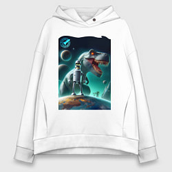 Толстовка оверсайз женская Bender bending robot and tyrannosaurus - planet ex, цвет: белый