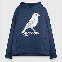 Толстовка оверсайз женская Воробей белый логотип, цвет: тёмно-синий