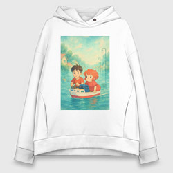 Толстовка оверсайз женская Сцена из анимэ Рыбка Поньо, цвет: белый