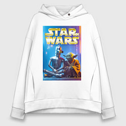 Толстовка оверсайз женская Bender and Yoda - ai art collab, цвет: белый