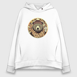 Толстовка оверсайз женская Осенний медведь в шарфе, цвет: белый