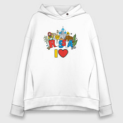 Толстовка оверсайз женская Люблю Россию, цвет: белый