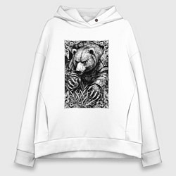 Толстовка оверсайз женская Атакующий мишка, цвет: белый