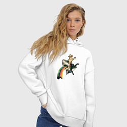 Толстовка оверсайз женская Кот верхом на акуле, цвет: белый — фото 2