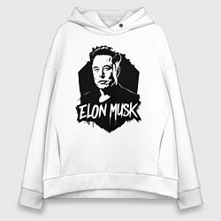Толстовка оверсайз женская Орнамент Илона Маска, цвет: белый