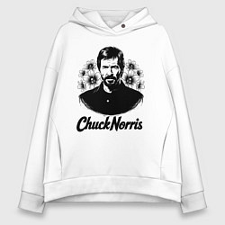 Толстовка оверсайз женская Чак Норрис в цветах, цвет: белый