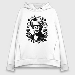 Толстовка оверсайз женская Энди Уорхол в цветочном обрамлении, цвет: белый