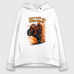 Толстовка оверсайз женская Speed demon мотоциклист, цвет: белый