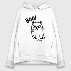 Толстовка оверсайз женская Сердитый котик призрак, цвет: белый