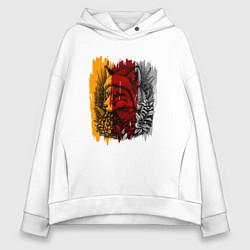 Толстовка оверсайз женская Лис в зимней шапке, цвет: белый