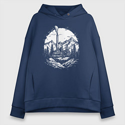 Толстовка оверсайз женская Индустриальный рассвет в горах, цвет: тёмно-синий