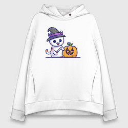 Толстовка оверсайз женская Cat pumpkin, цвет: белый