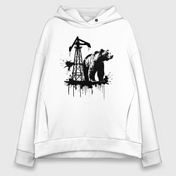 Толстовка оверсайз женская Медведь и нефть, цвет: белый