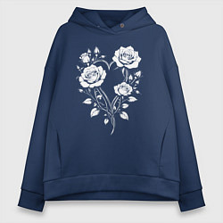 Толстовка оверсайз женская Сердце из роз, цвет: тёмно-синий