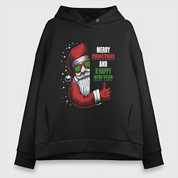 Толстовка оверсайз женская Счастливого Рождества и Нового года, цвет: черный