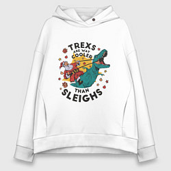 Толстовка оверсайз женская Санта на динозавре, цвет: белый