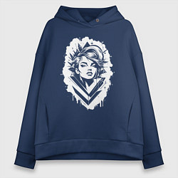 Толстовка оверсайз женская Поп-арт дива, цвет: тёмно-синий