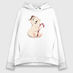Толстовка оверсайз женская Медвежонок с конфетой, цвет: белый