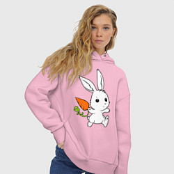 Толстовка оверсайз женская Зайка с морковкой, цвет: светло-розовый — фото 2