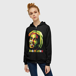 Толстовка на молнии женская Bob Marley Smile, цвет: 3D-черный — фото 2