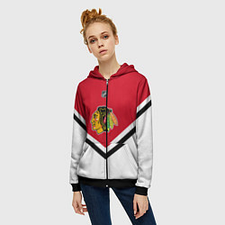 Толстовка на молнии женская NHL: Chicago Blackhawks, цвет: 3D-черный — фото 2