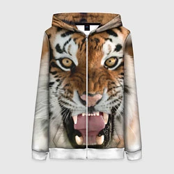 Толстовка на молнии женская Свирепый тигр, цвет: 3D-белый