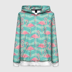 Толстовка на молнии женская Flamingo Pattern, цвет: 3D-белый