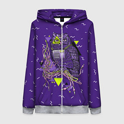 Толстовка на молнии женская Сова хипстер, цвет: 3D-меланж