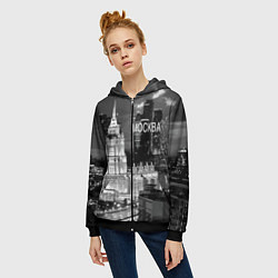 Толстовка на молнии женская Огни ночной Москвы, цвет: 3D-черный — фото 2