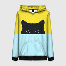 Толстовка на молнии женская Черный кот выглядывает, цвет: 3D-черный